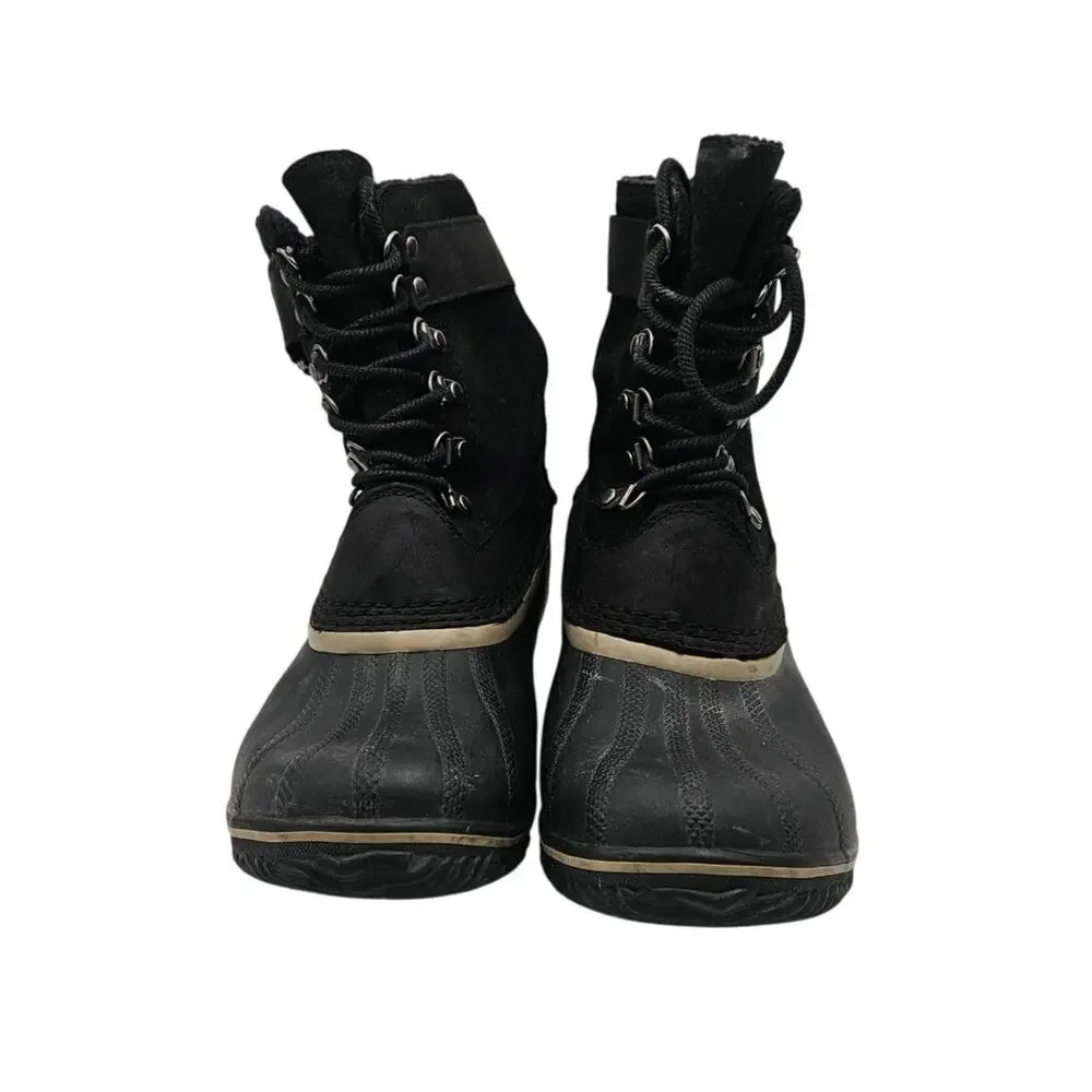 Sorel Winter Fancy Lace II Black Waterproof Ankle Boots Women 8.5 Lace Up Buckle